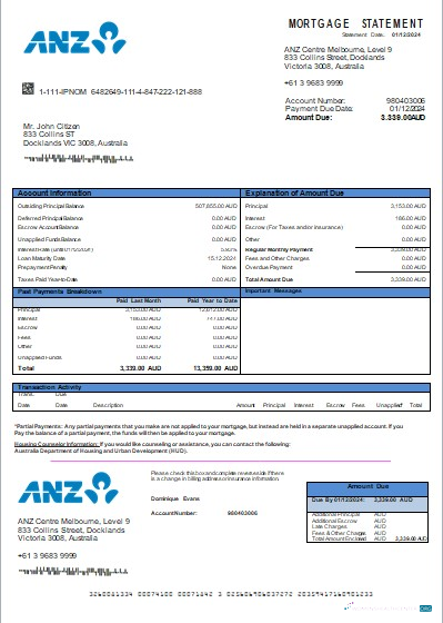 Download Australia ANZ bank mortgage statement scr Photoshop template